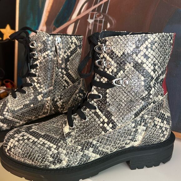 Salt + Umber Sustainable Eco Chic Snakeskin Combat Boots 39/8.5 - Picture 1 of 16